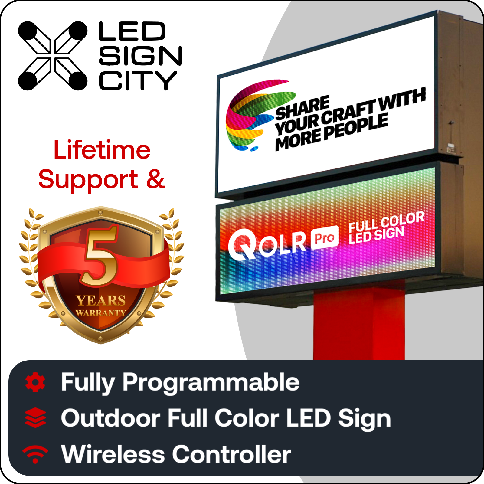 Qolr PRO Double-Sided Outdoor LED Sign Bright High-Resolution SMD Full Color Programmable Wireless EMC